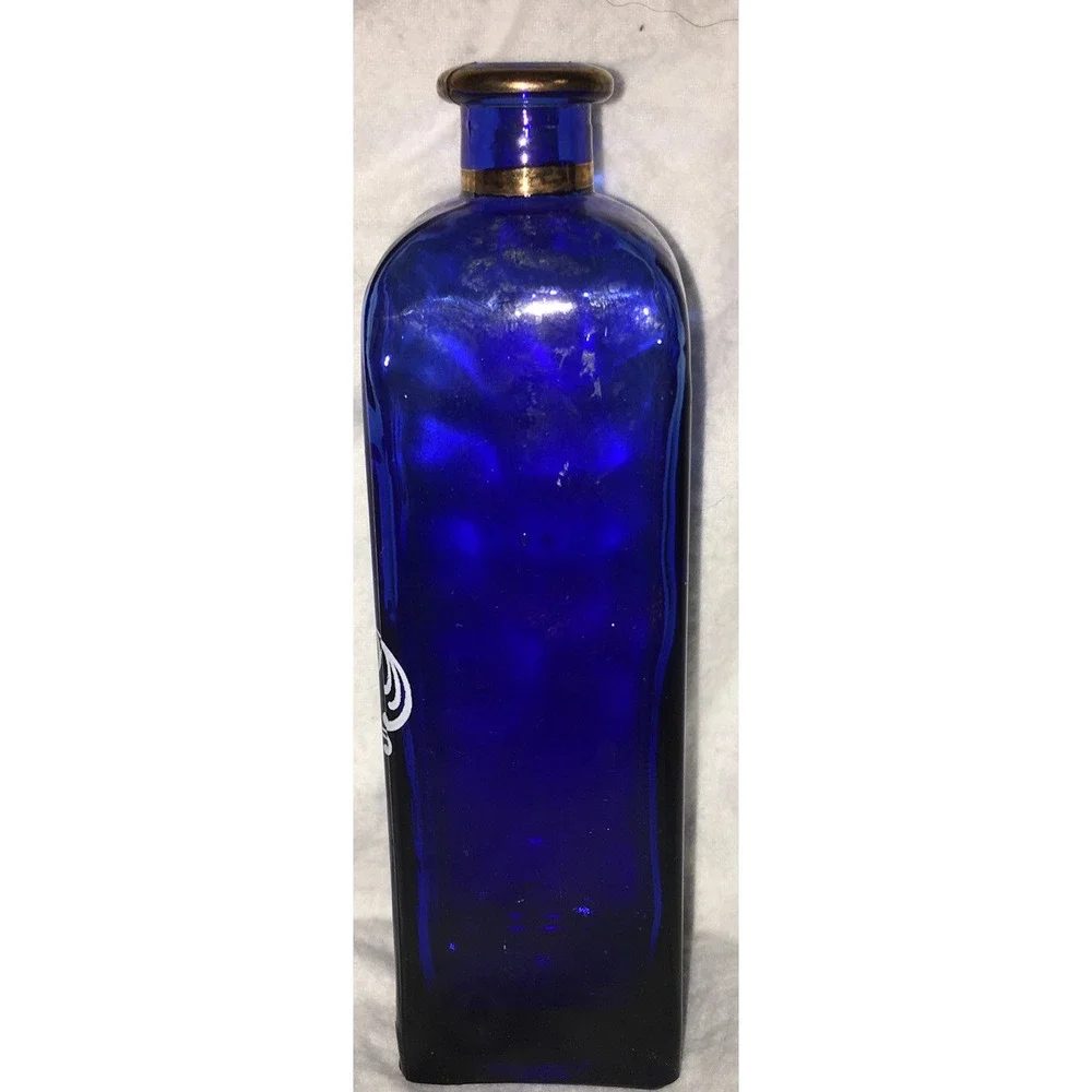 Vintage Bohemian HandPainted Blue/Gold Bottle No Topper